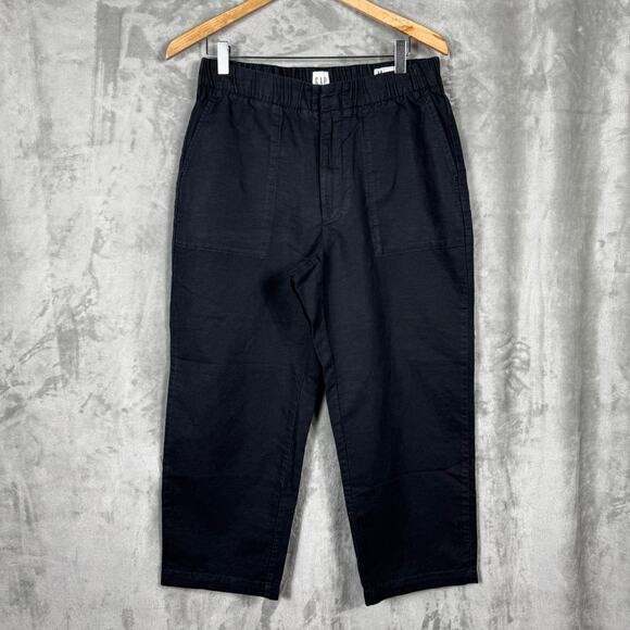 Gap Pleated Linen Pull on Pants‎ Medium Petite Black Tapered - Picture 1 of 12